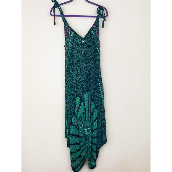 Bali Prema Boho Harem Jumpsuit M-L Rayon Peacock Spiritual Festival Beach Romper - Picture 2 of 7